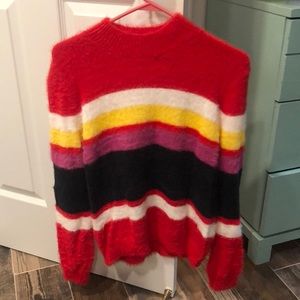 Belle Vere mock neck multi color striped sweater